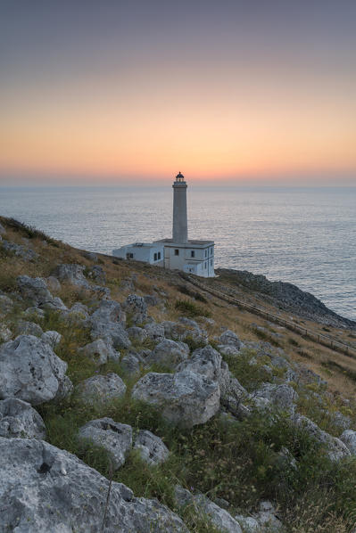 Otranto, province of Lecce, Salento, Apulia, Italy. Dawn at the lighthouse Faro della Palascìa. This lighthouse marks the most easterly point of the Italian mainland.