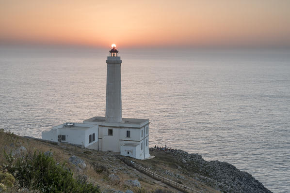 Otranto, province of Lecce, Salento, Apulia, Italy. Sunrise at the lighthouse Faro della Palascìa. This lighthouse marks the most easterly point of the Italian mainland.