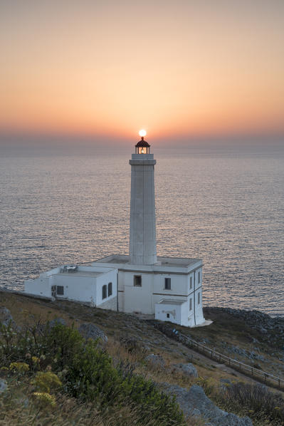 Otranto, province of Lecce, Salento, Apulia, Italy. Sunrise at the lighthouse Faro della Palascìa. This lighthouse marks the most easterly point of the Italian mainland.