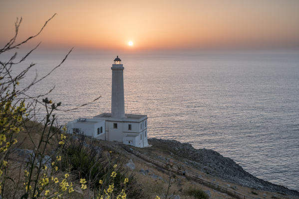 Otranto, province of Lecce, Salento, Apulia, Italy. Sunrise at the lighthouse Faro della Palascìa. This lighthouse marks the most easterly point of the Italian mainland.