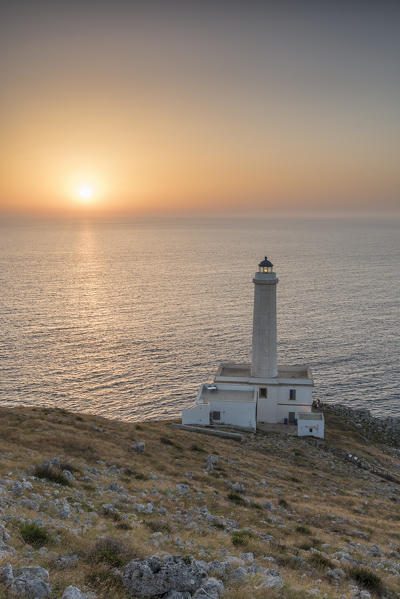 Otranto, province of Lecce, Salento, Apulia, Italy. Sunrise at the lighthouse Faro della Palascìa. This lighthouse marks the most easterly point of the Italian mainland.