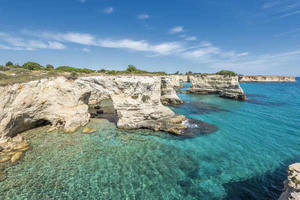 Melendugno, province of Lecce, Salento, Apulia, Italy. The Faraglioni in Torre Sant'Andrea