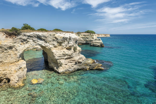 Melendugno, province of Lecce, Salento, Apulia, Italy. The Faraglioni in Torre Sant'Andrea