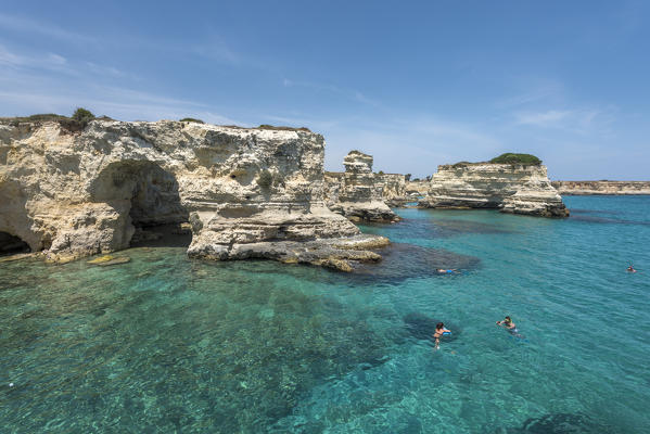 Melendugno, province of Lecce, Salento, Apulia, Italy. The Faraglioni in Torre Sant'Andrea