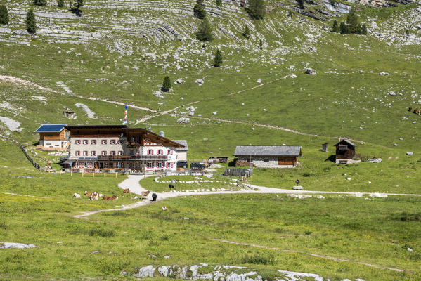 Fanes, Dolomites, South Tyrol, Italy. The refuge Lavarella 