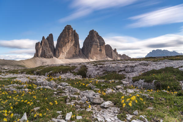 Sesto / Sexten, province of Bolzano, Dolomites, South Tyrol, Italy. The Tree Peaks