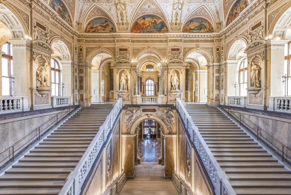 Vienna, Austria, Europe. The main staircase in the Natural History Museum