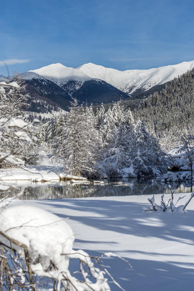 Dobbiaco/Toblach, province of Bolzano, South Tyrol, Italy. Winter at the Lake Dobbiaco