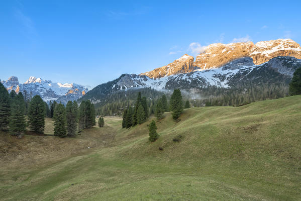 Prato Piazza/Plätzwiese, Dolomites, South Tyrol, Italy. 
The Cristallo massif and the Croda Rossa d'Ampezzo behind the Prato Piazza