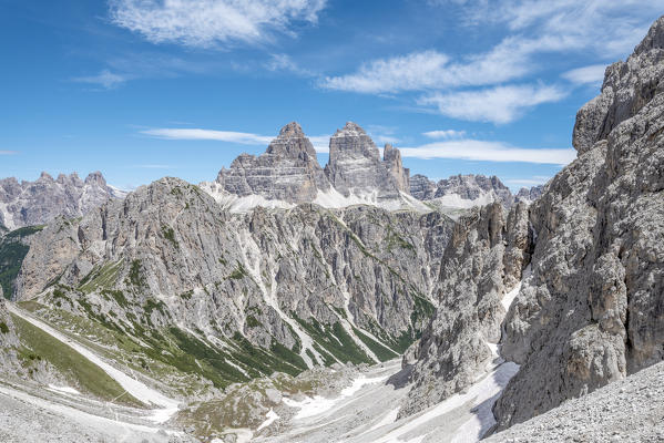Misurina, Cadini mountains, Dolomites, province of Belluno, Veneto, Italy. View from the mountain trail 
