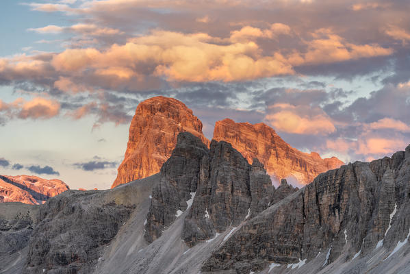 Sesto / Sexten, province of Bolzano, Dolomites, South Tyrol, Italy. Sunset at the Croda dei Toni