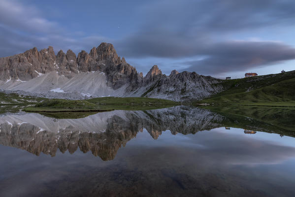 Sesto / Sexten, province of Bolzano, Dolomites, South Tyrol, Italy. Dusk at the lakes Piani