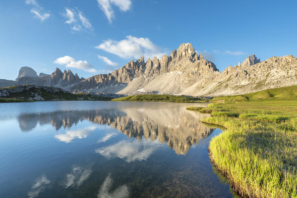 Sesto / Sexten, province of Bolzano, Dolomites, South Tyrol, Italy. Sunrise at the lake Piani and the Mount Paterno