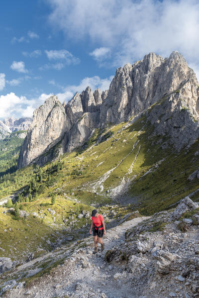 Misurina, Dolomites, province of Belluno, Veneto, Italy. Hike to the refuge Fonda Savio in the Cadini mountain group