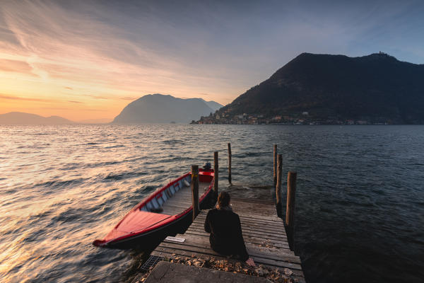 The pier on Lake Iseo, Brescia Province, Lombardy district, Italy.