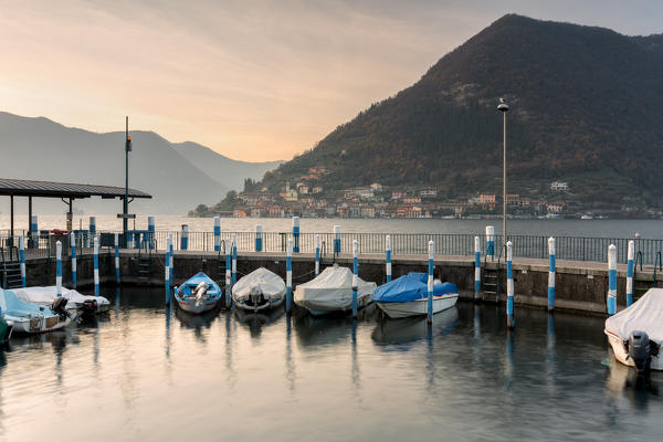 boats in the port of Sulzano on Lake Iseo, Brescia province, Lombardy district, Italy, Europe
