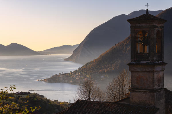 Sulzano and Peschiera Maraglio on the lake of iseo lake in Brescia province, Lombardy district, Italy, Europe.