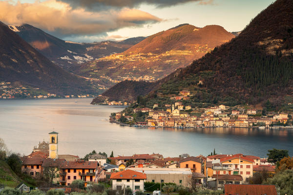Sulzano and Peschiera Maraglio on the lake of iseo lake in Brescia province, Lombardy district, Italy, Europe.
