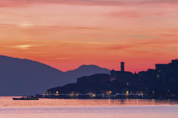 Sunset on the lake, iseo lake in Brescia province, Lombardy district, Italy, Europe.