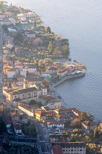 The village of Marone on Lake Iseo at the first light of the day, Lombardy district, brescia province, Italy.