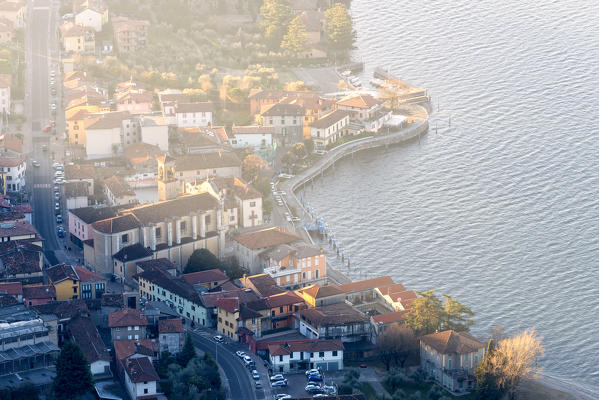 The village of Marone on Lake Iseo at the first light of the day, Lombardy district, brescia province, Italy.