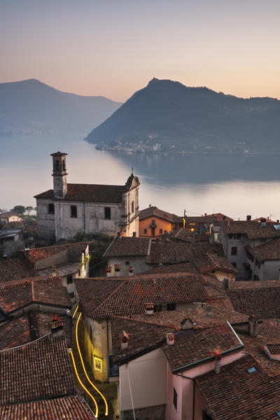 Vesto, fraction of Marone, at sunset in Iseo lake, Lombardy district, Brescia province, Italy, Europe