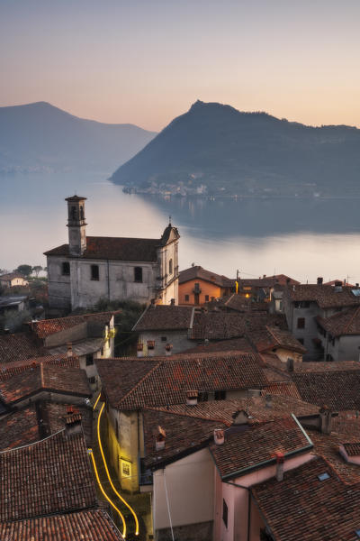 Vesto, fraction of Marone, at sunset in Iseo lake, Lombardy district, Brescia province, Italy, Europe