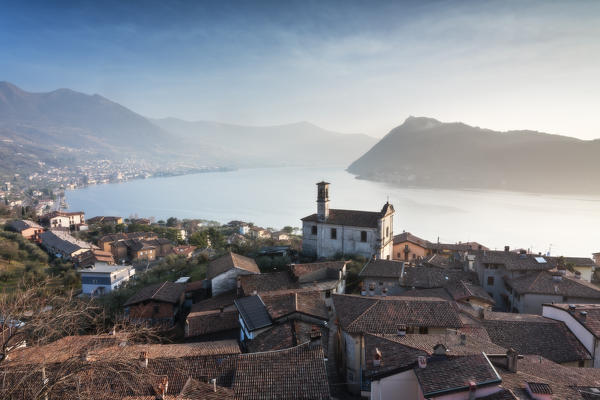 Vesto, fraction of Marone, at sunset in Iseo lake, Lombardy district, Brescia province, Italy, Europe