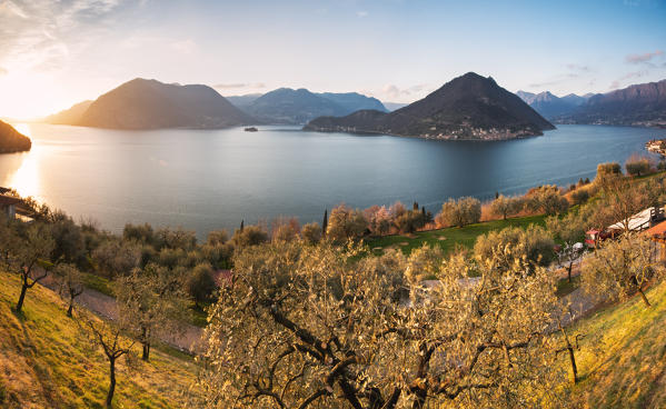 Iseo lake panoramic view from Sulzano, Brescia province, Lombardy district, Italy, Europe