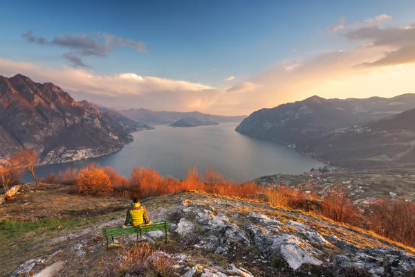 Sunset from San defendente hill in Bergamo province, Lombardy district, Italy, Europe