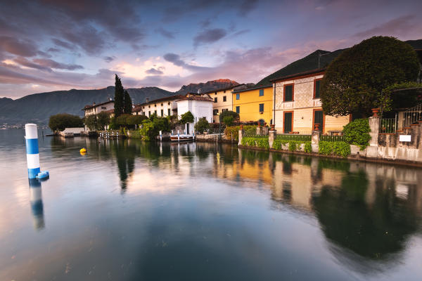 Village of Sulzano at sunset, Iseo lake in Brescia province, Italy, Lombardy district, Europe