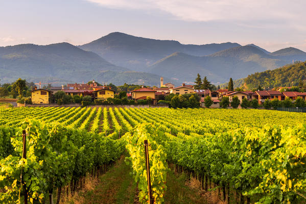 The village of Camignone at sunset in franciacorta, Brescia province, Lombardy district, Italy.