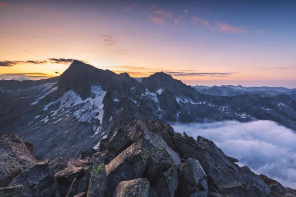 Sunrise in Adamello park from Cima Plem, Brescia province, Lombardy district, Italy, Europe