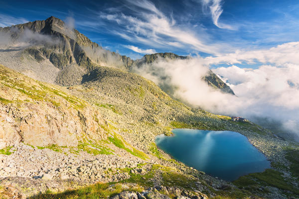 Rotondo lake in Adamello park at sunset, Lombardy district, in Brescia province, Italy, Europe.