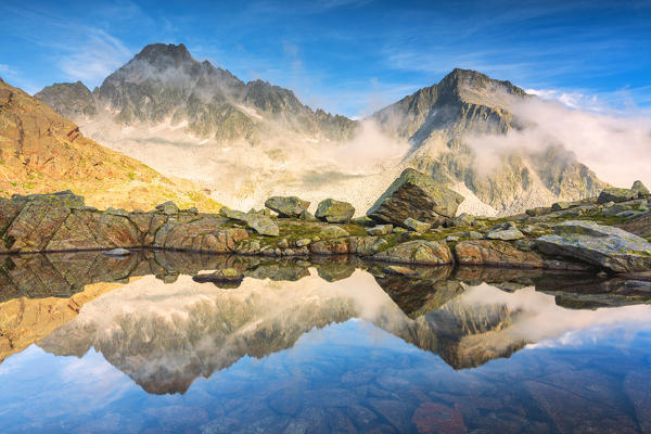 Rotondo lake in Adamello park at sunset, Lombardy district, in Brescia province, Italy, Europe.