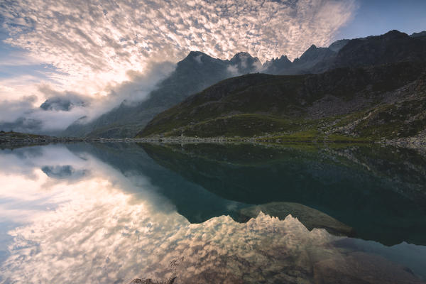 Rotondo lake in Adamello park at sunset, Lombardy district, in Brescia province, Italy, Europe.