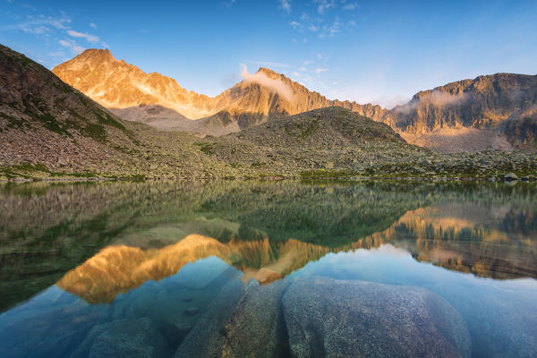 Rotondo lake in Adamello park at sunset, Lombardy district, in Brescia province, Italy, Europe.