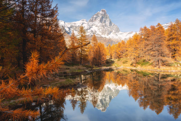 Autumn at Blu Lake, Cervinia, Valtournenche, Aosta province, Aosta Valley, Italy, Europe
