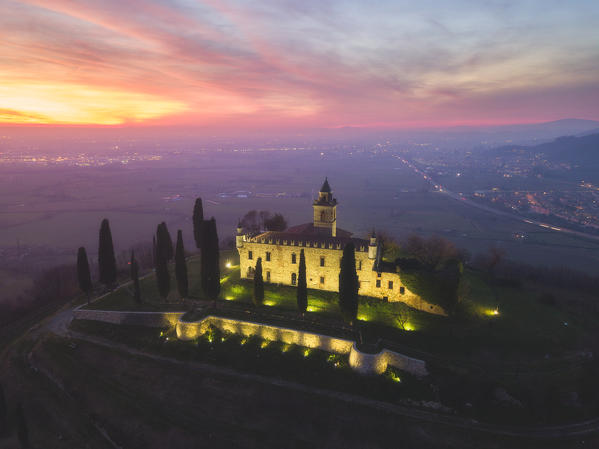 Franciacorta aerial view in Brescia province, Lombardy, Italy, Europe.