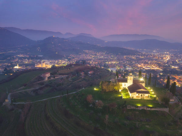 Franciacorta aerial view in Brescia province, Lombardy, Italy, Europe.