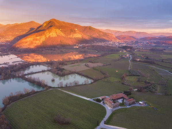 Franciacorta aerial view in Brescia province, Lombardy, Italy, Europe.