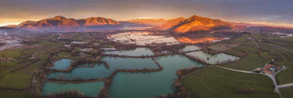 Franciacorta aerial view in Brescia province, Lombardy, Italy, Europe.