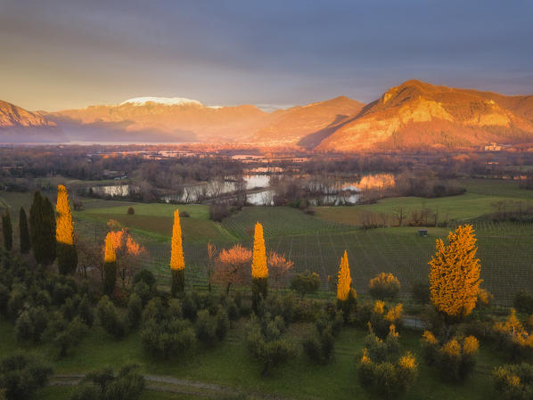 Franciacorta aerial view in Brescia province, Lombardy, Italy, Europe.