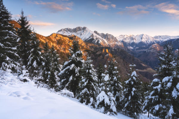 Presolana at dawn, Orobie alps, Bergamo province, Lombardy district, Italy, Europe.