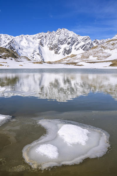 Lago Nero at thaw in Gavia pass, Brescia province, Lombardy district, Italy, Europe