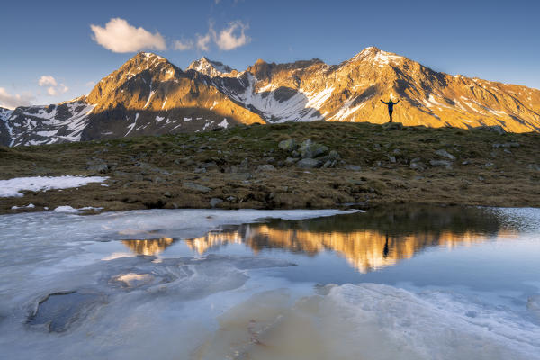 Monticelli lake at sunset in Messi Valley, Brescia province, Lombardy district, Italy, Europe.