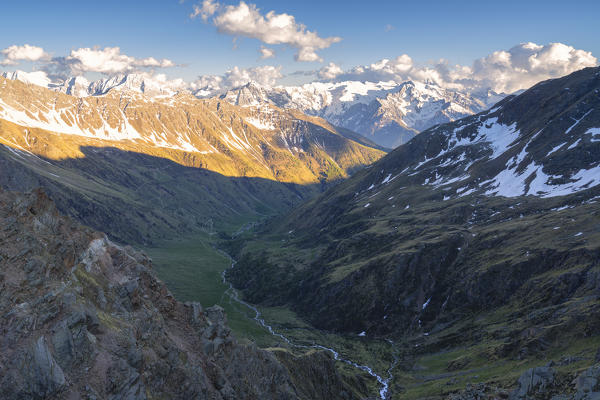 Sunset in Viso valley, Stelvio national park in Brescia province, Lombardy district, Italy, Europe.