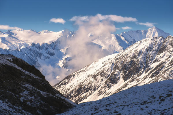 Adamello group view from Gavia pass in Stelvio national park, Brescia province, Lombardy,Italy, Europe 