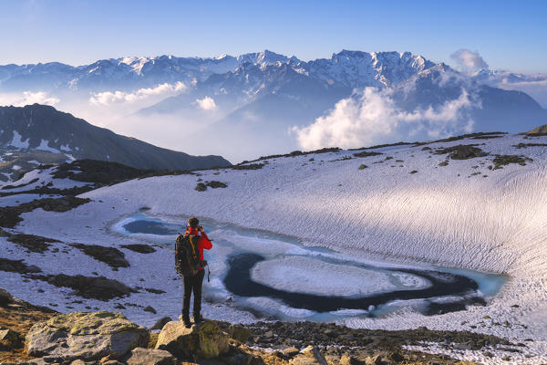 Seroti lake at thaw in Stelvio National park, Brescia province, Lombardy district, Italy, Europe.