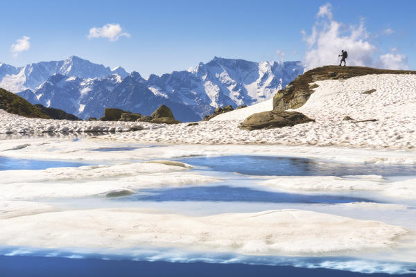 Seroti lake at thaw in Stelvio National park, Brescia province, Lombardy district, Italy, Europe.